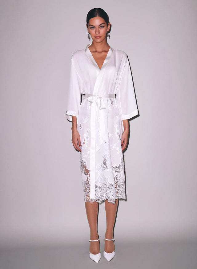 Ivory - Mia Lace Long Robe | Fleur du Mal