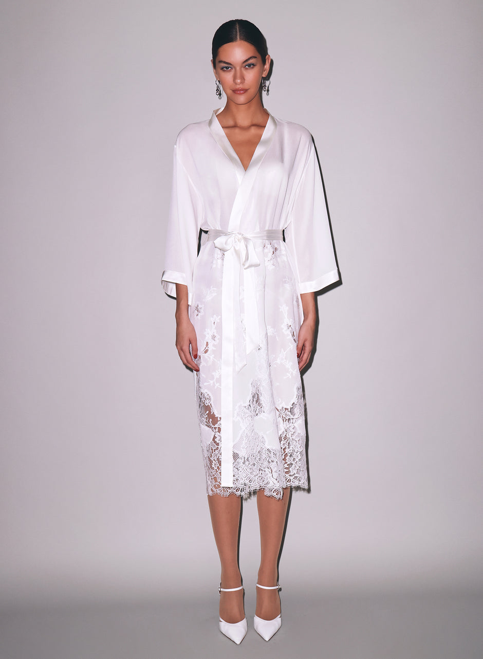 Ivory - Mia Lace Long Robe | Fleur du Mal