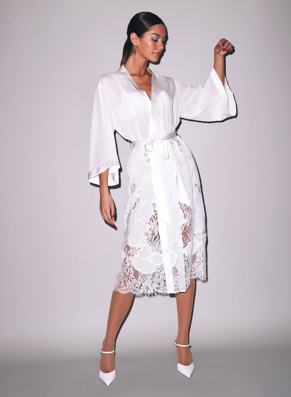 Ivory - Mia Lace Long Robe | Fleur du Mal