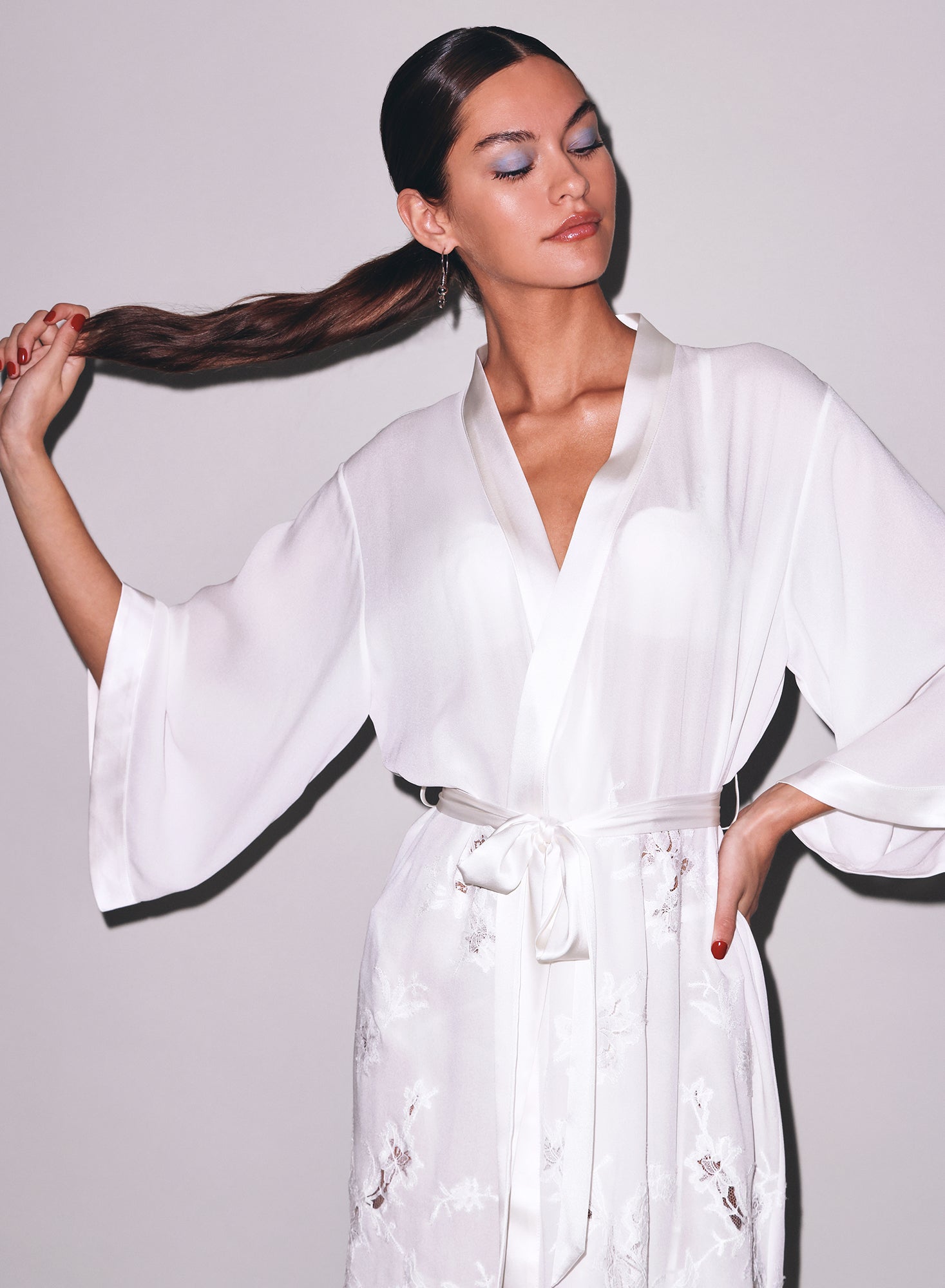Mia Lace Long Robe- ivory- Fleur du Mal