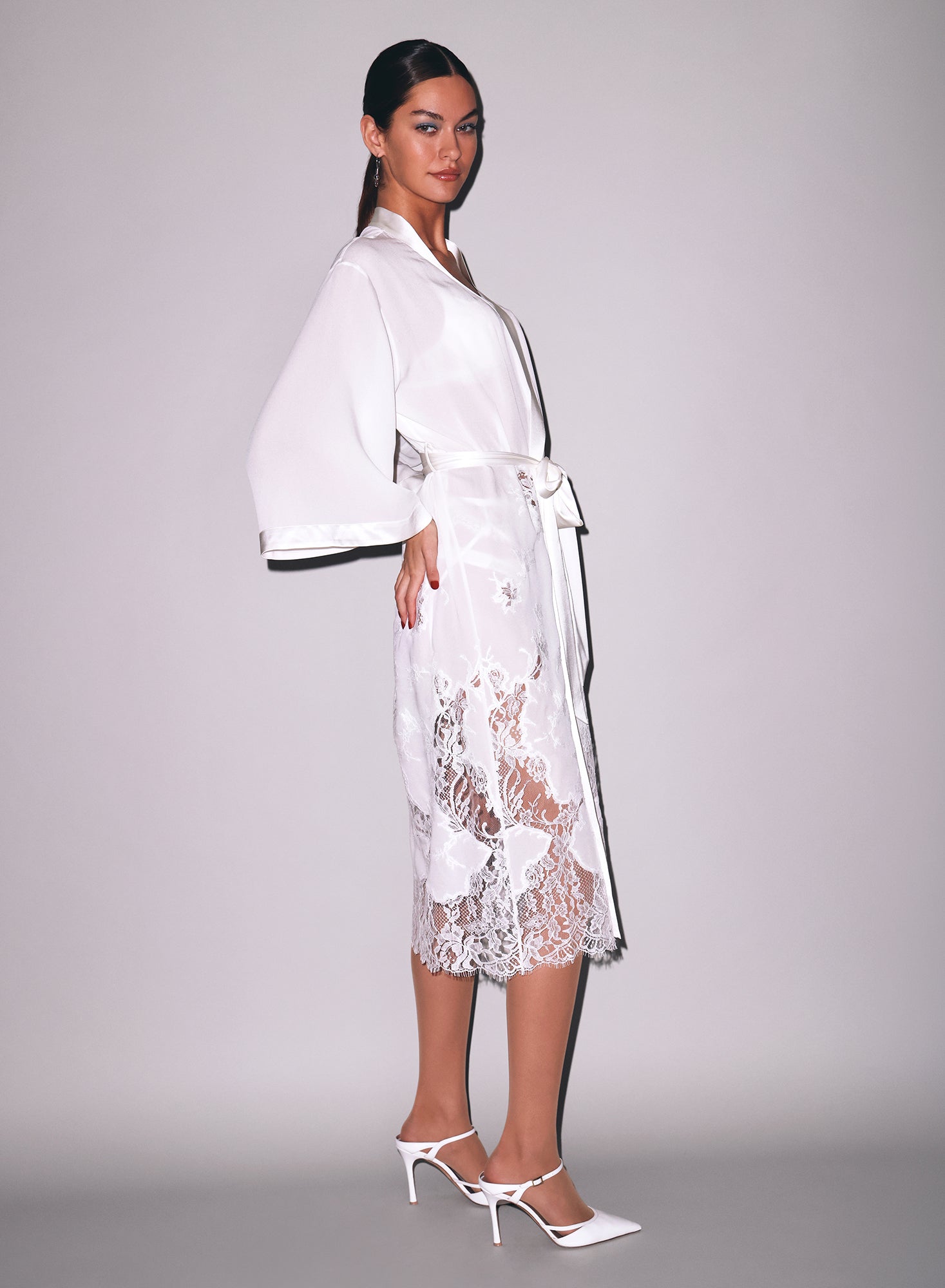 Mia Lace Long Robe- ivory- Fleur du Mal
