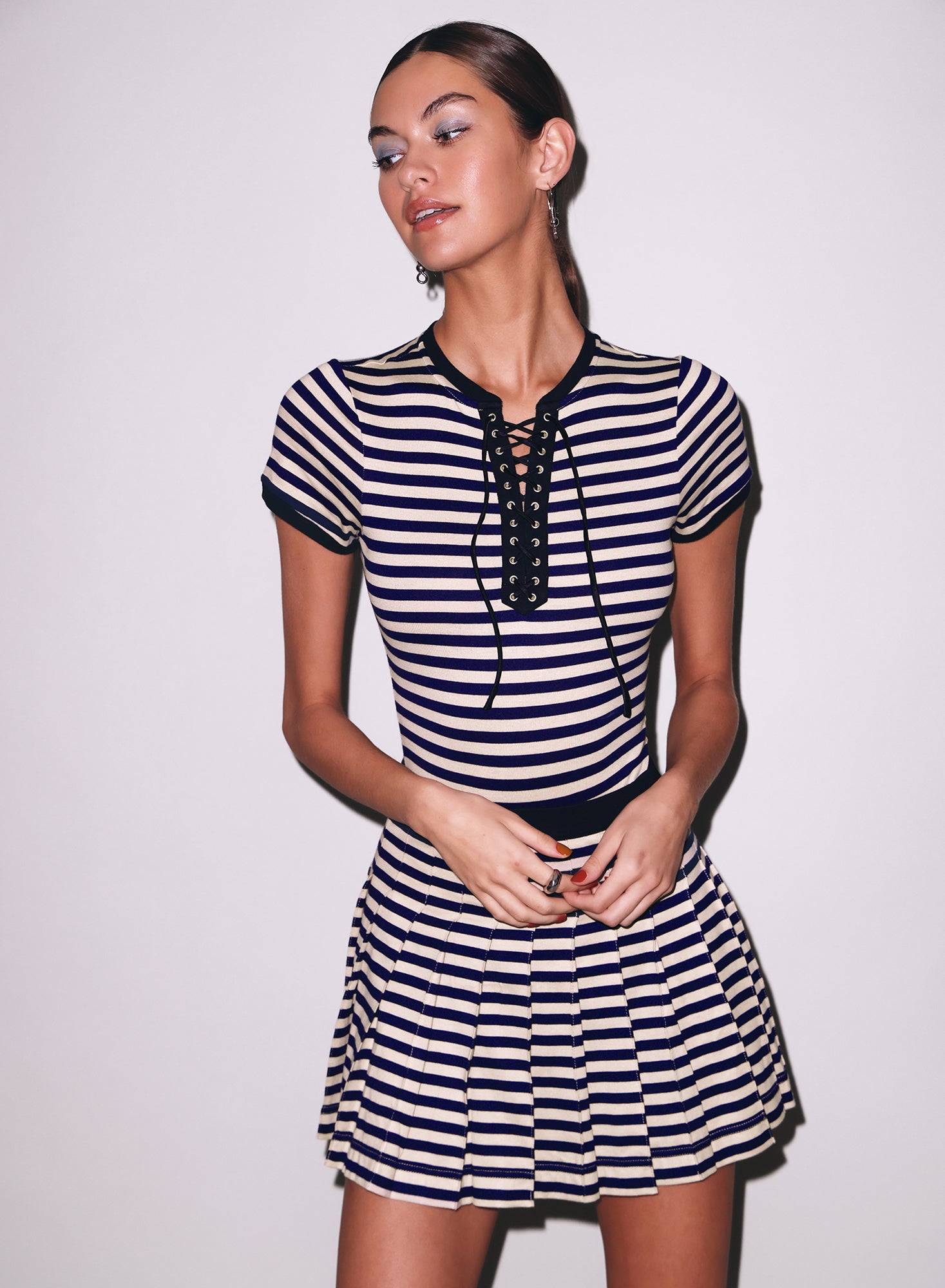 Ivy League Pleated Skirt- stripes-Fleur du Mal