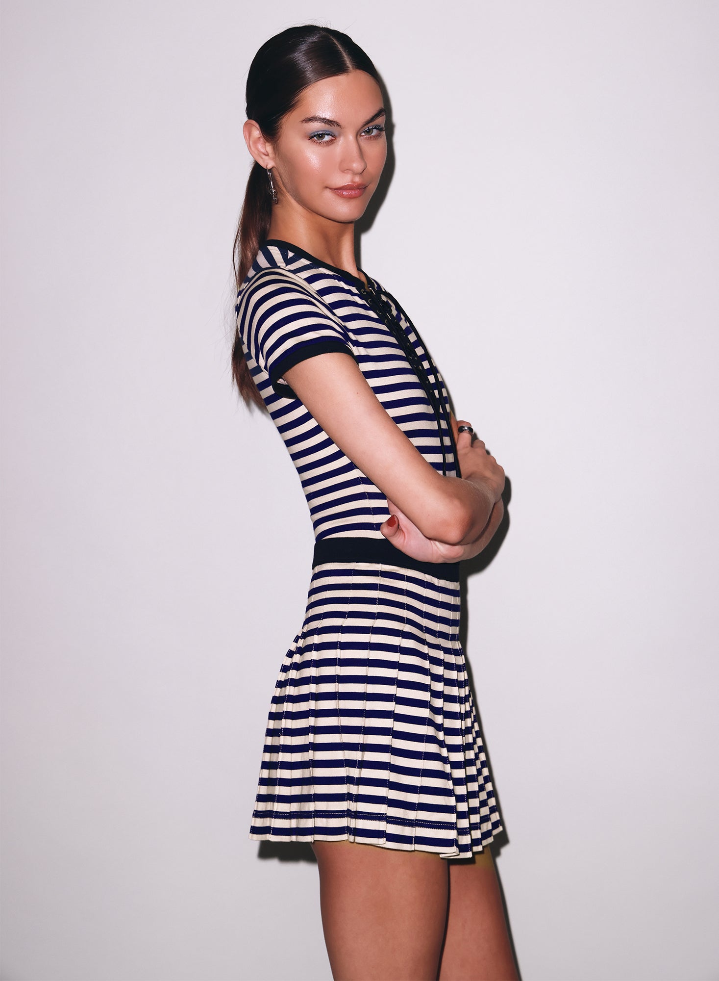 Ivy League Pleated Skirt- stripes-Fleur du Mal