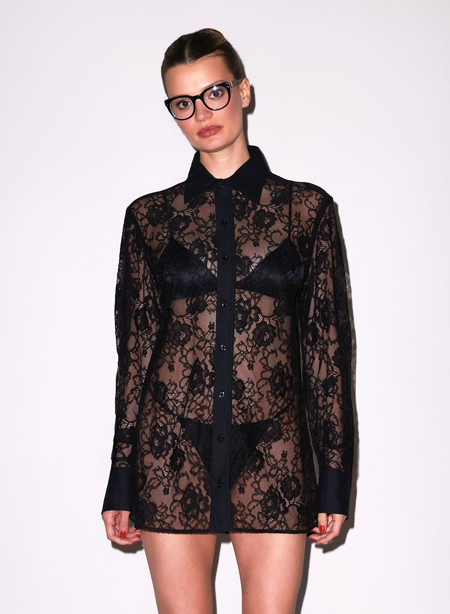 Juliet Lace Button Down-black- fleur du mal