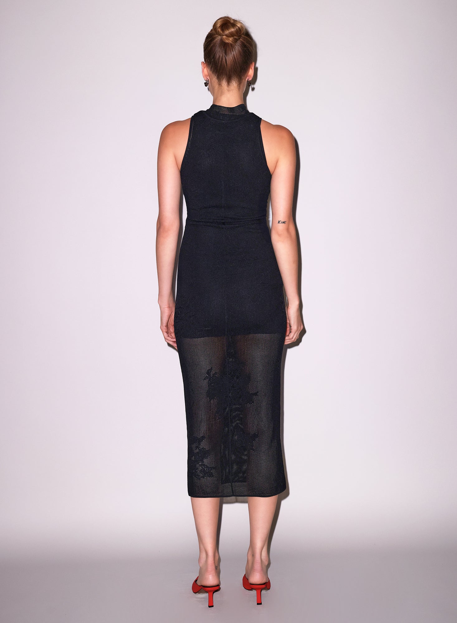 Back of Midi Pointelle Dress in black