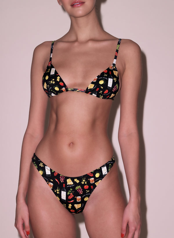 Grommet Triangle Bikini Top-black ciao amore print | Fleur du Mal