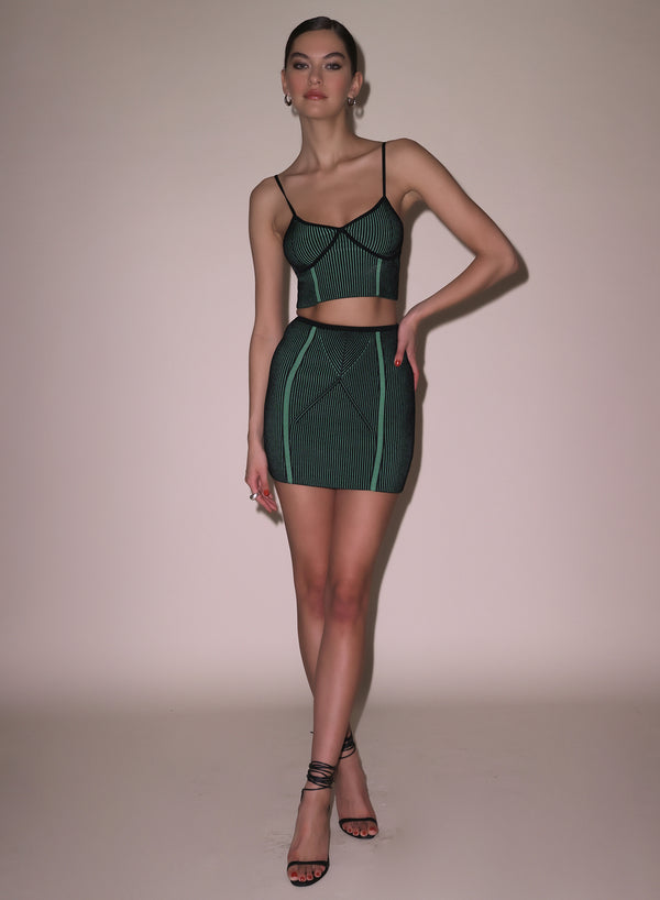Rib Knit Mini Skirt-green black rib | Fleur du Mal