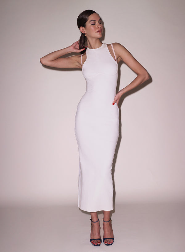 Ecru Strappy Ribbed Maxi Dress | Fleur du Mal Ecru Strappy Ribbed Maxi Dress | Fleur du Mal