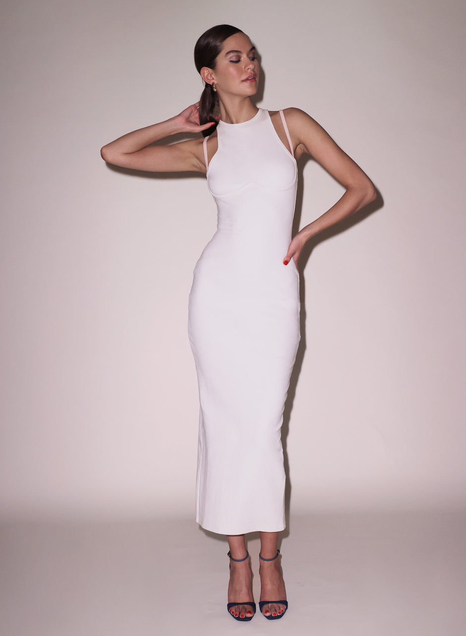 Ecru Strappy Ribbed Maxi Dress | Fleur du Mal Ecru Strappy Ribbed Maxi Dress | Fleur du Mal
