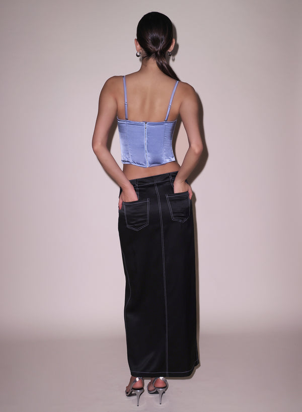 Silk Maxi Skirt-black | Fleur du Mal