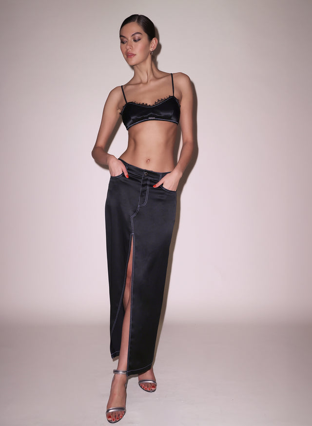 Black - Silk Maxi Skirt | Fleur du Mal