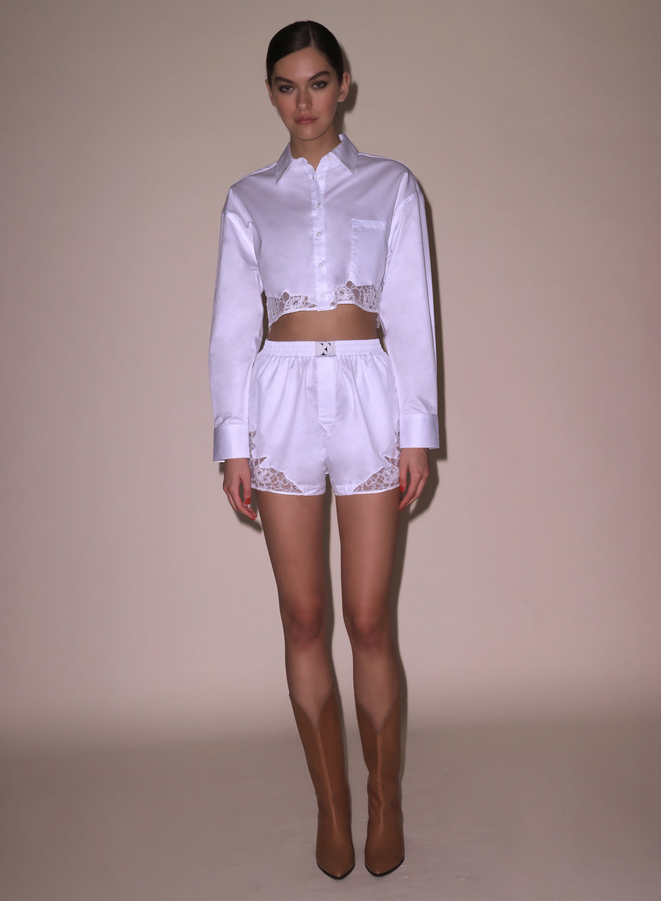 White - Poplin Cropped Button Down | Fleur du Mal