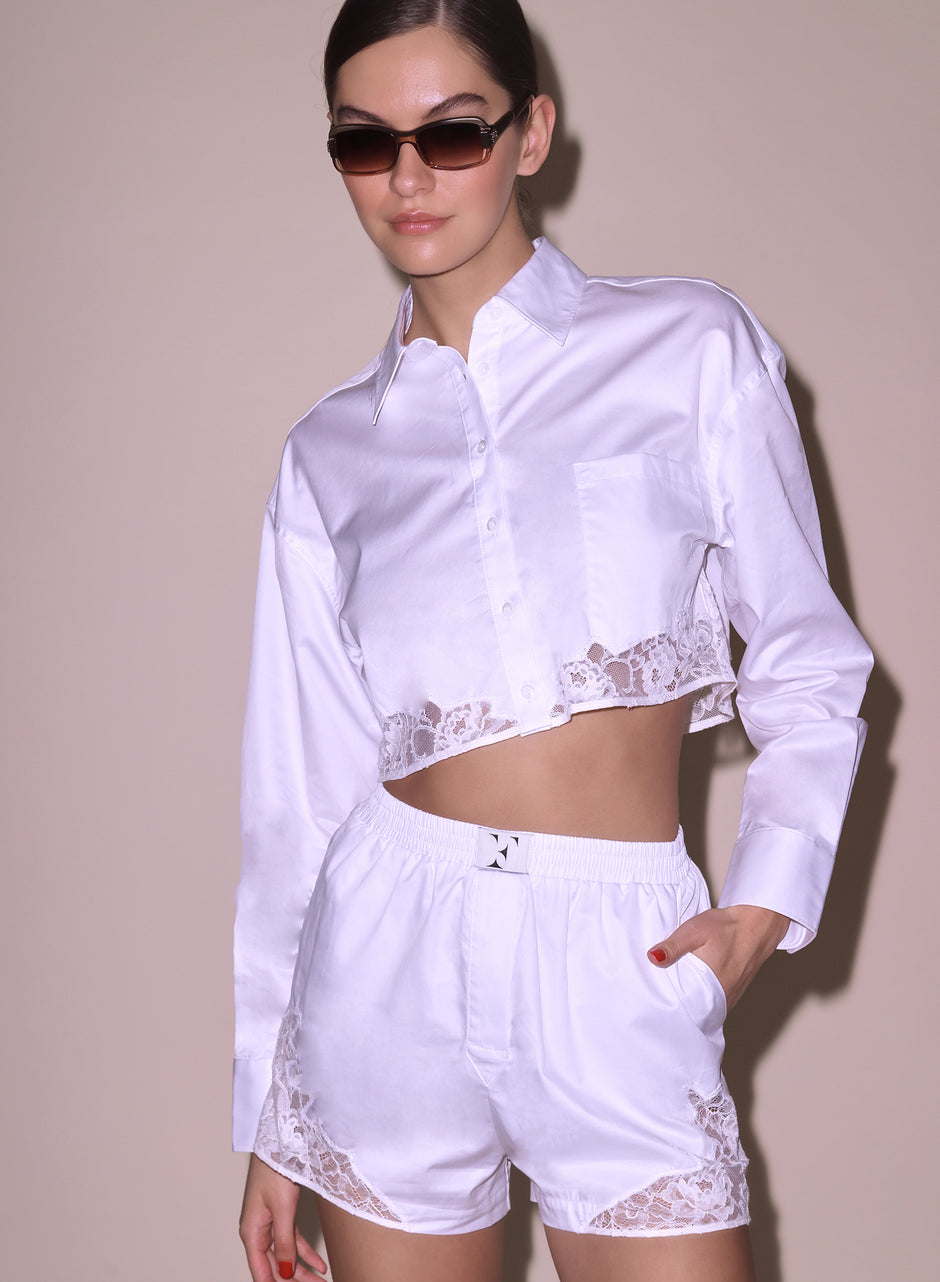 White - Poplin Cropped Button Down | Fleur du Mal