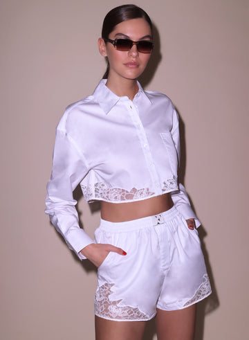 White - Poplin Cropped Button Down | Fleur du Mal