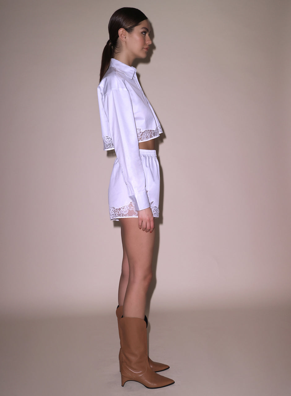 White - Poplin Cropped Button Down | Fleur du Mal