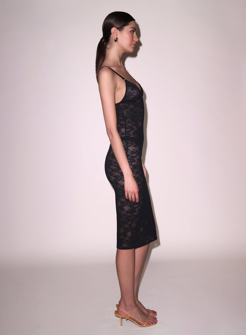 Black - Le Stretch Lace Slip Dress | Fleur du Mal