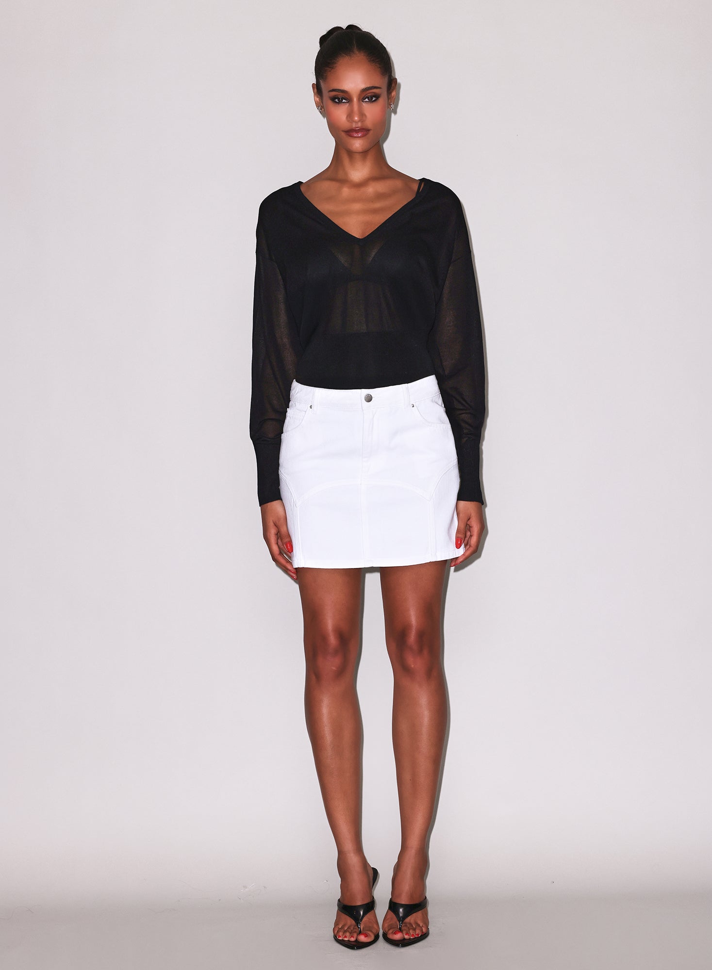 Sheer Knit V-Neck Sweater-black-Fleur du Mal-flat