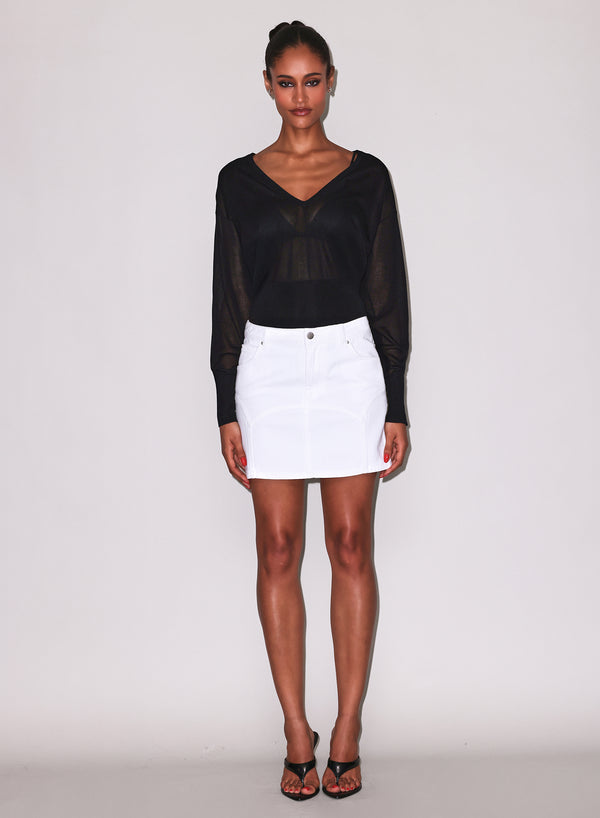 Black - Sheer Knit V-Neck Sweater | Fleur du Mal