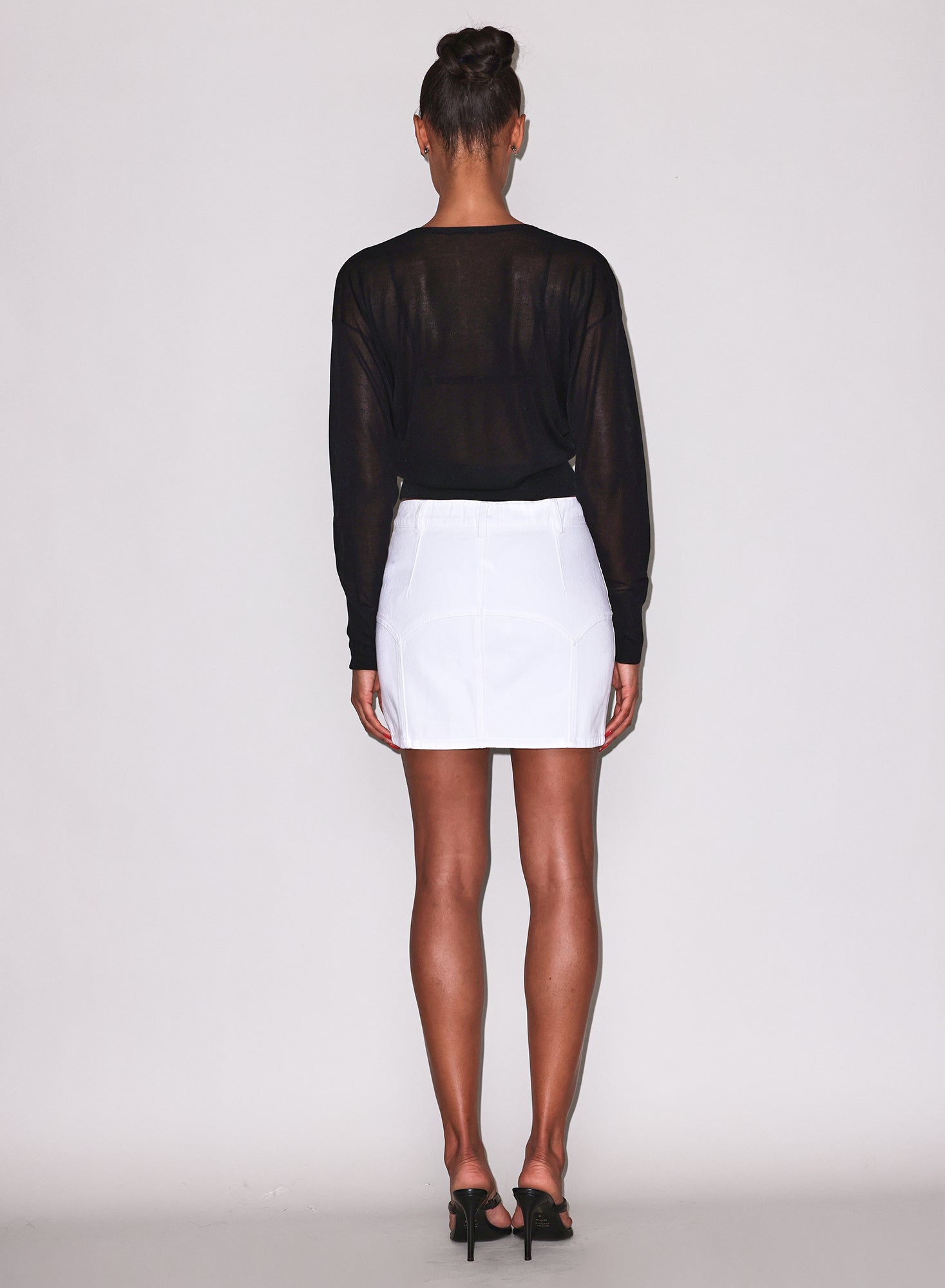 Sheer Knit V-Neck Sweater-black-Fleur du Mal
