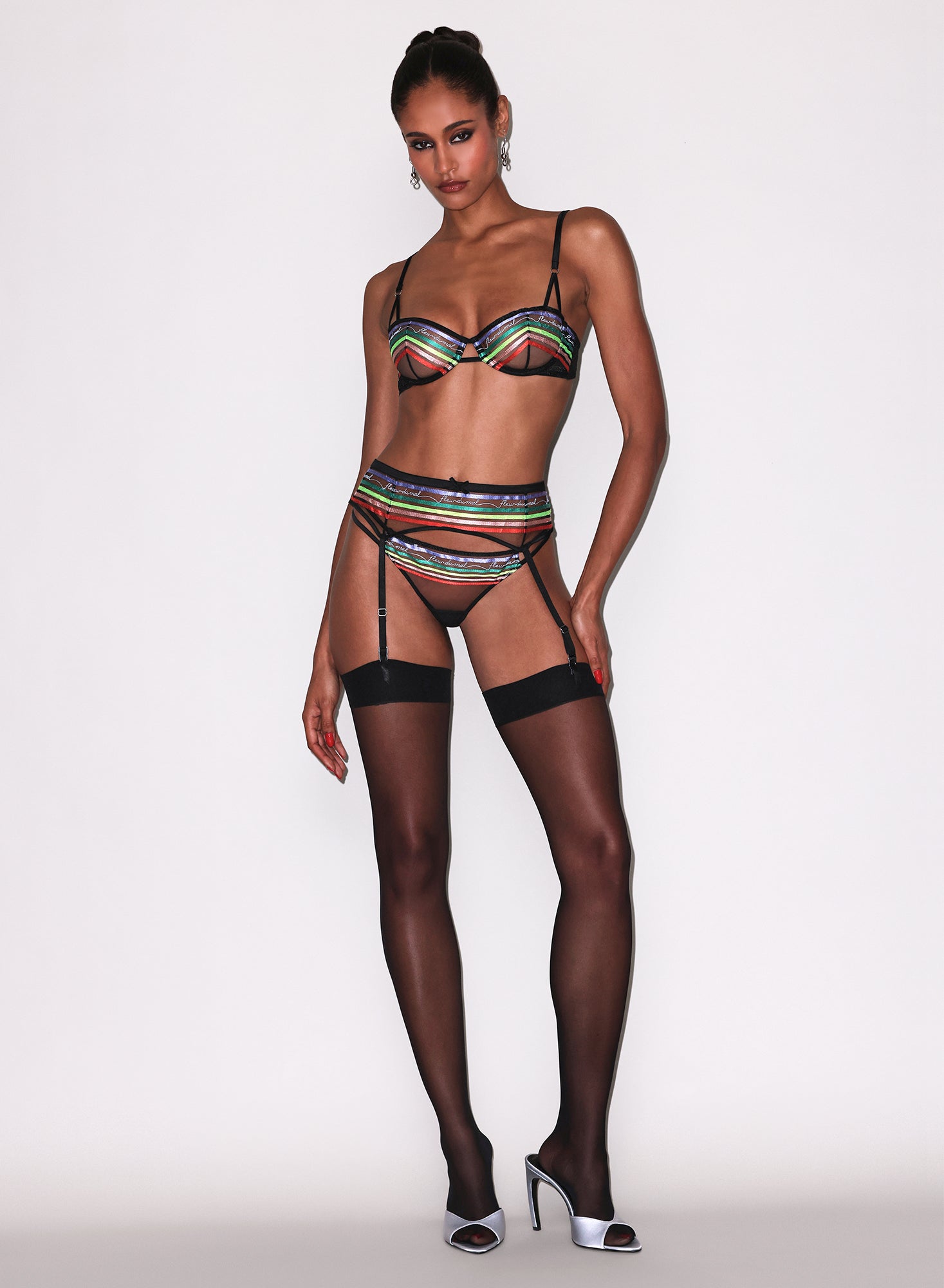 Fleur Stripe V-String- rainbow- Fleur du Mal-front view