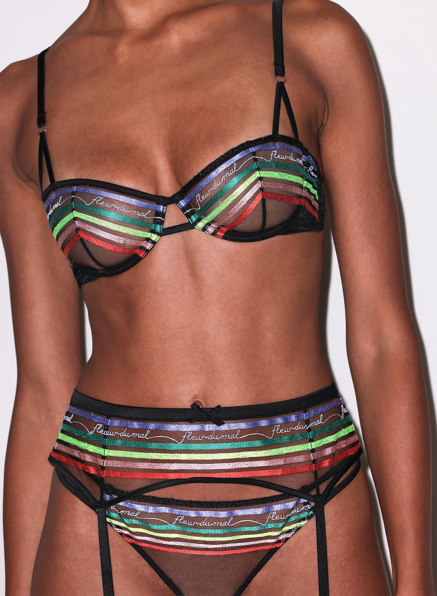 Fleur Stripe Garter Belt- rainbow stripe- fleur du mal