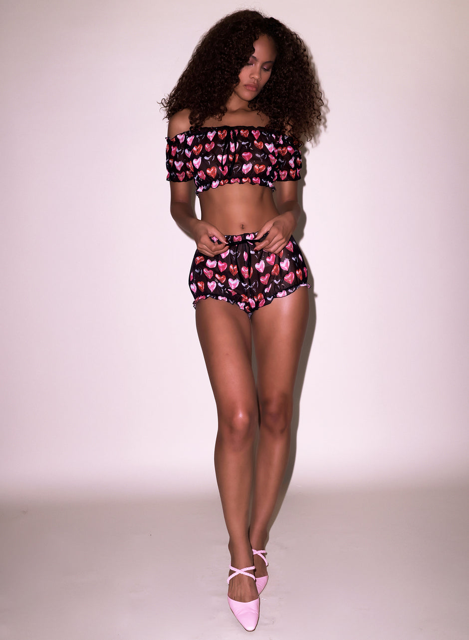 Heartbreaker print - Ruched Mesh Short | Fleur du Mal