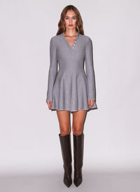chinese dress ladies Grey Long Sleeve Flared Corset Dress main image 1