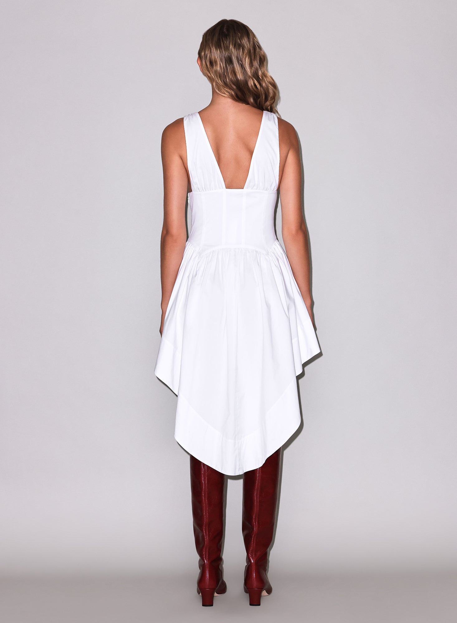Bustier Poplin Lacing Dress-white- FDM- back 