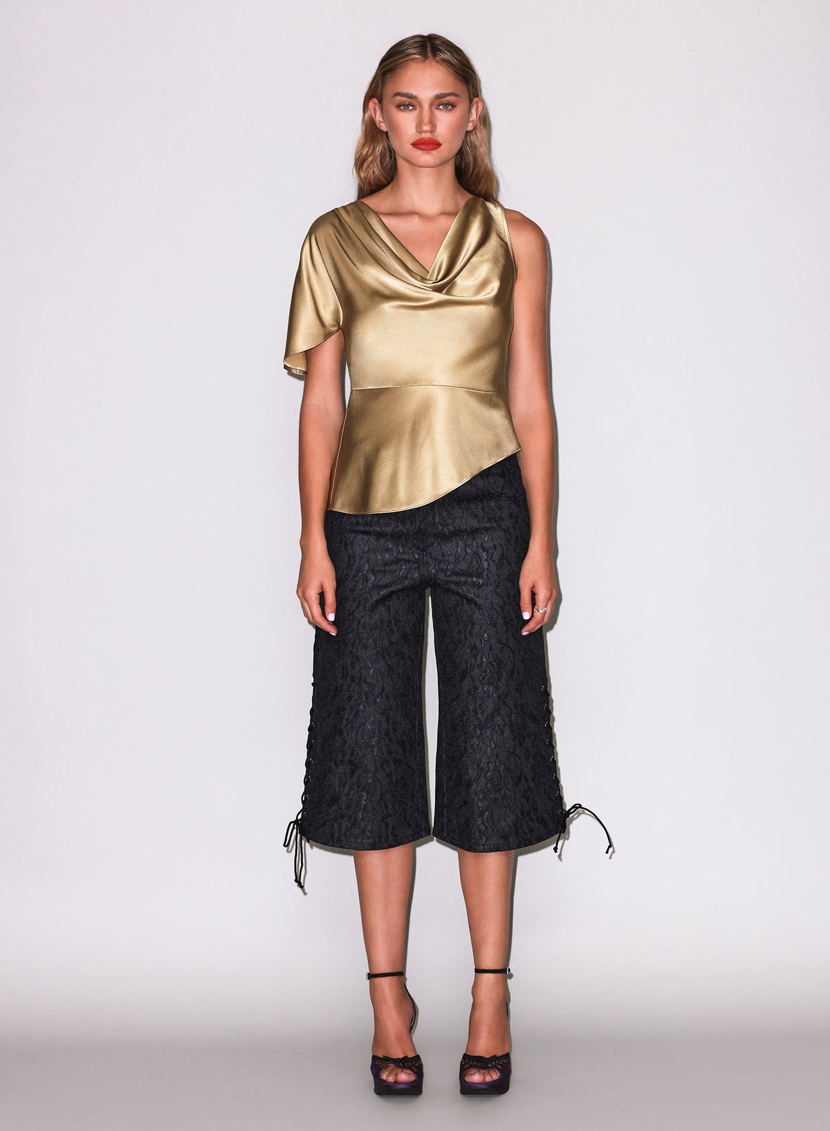 Asymmetrical Silk Top-gold- Fleur du Mal