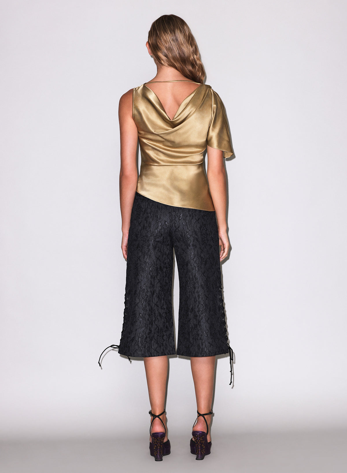 Asymmetrical Silk Top-gold- Fleur du Mal