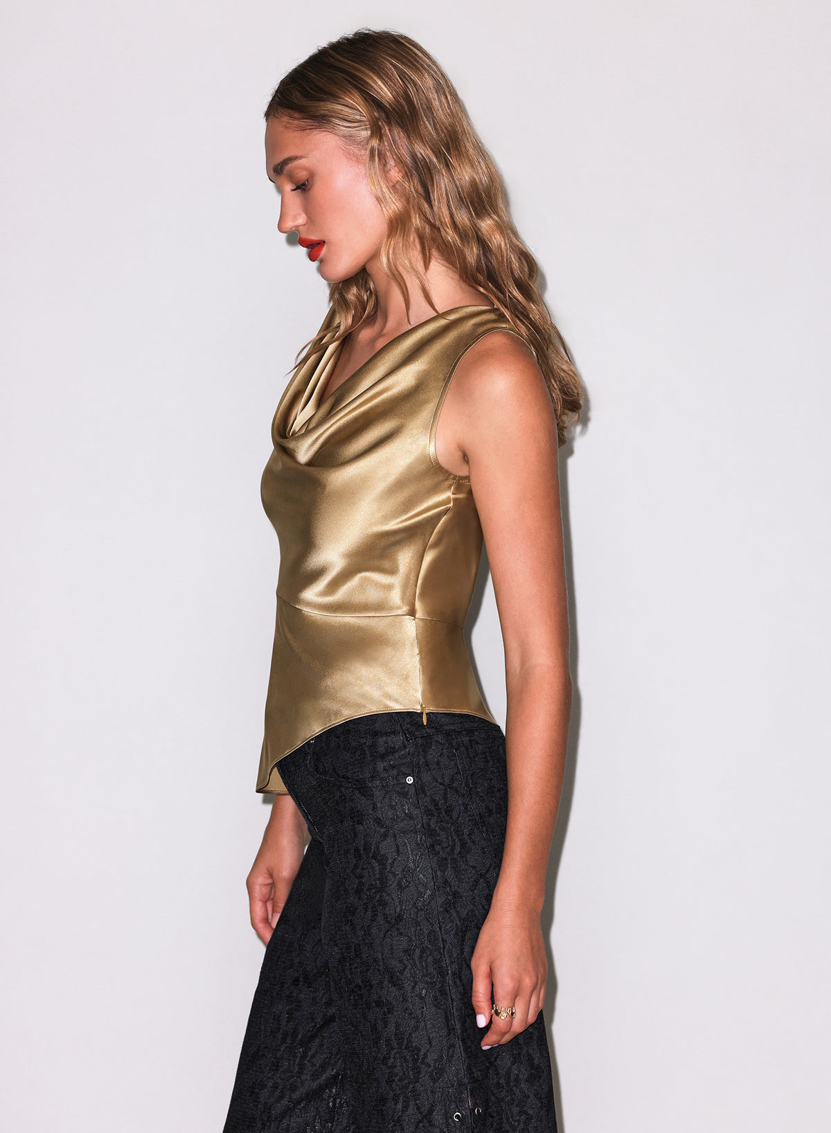 Asymmetrical Silk Top-gold- Fleur du Mal