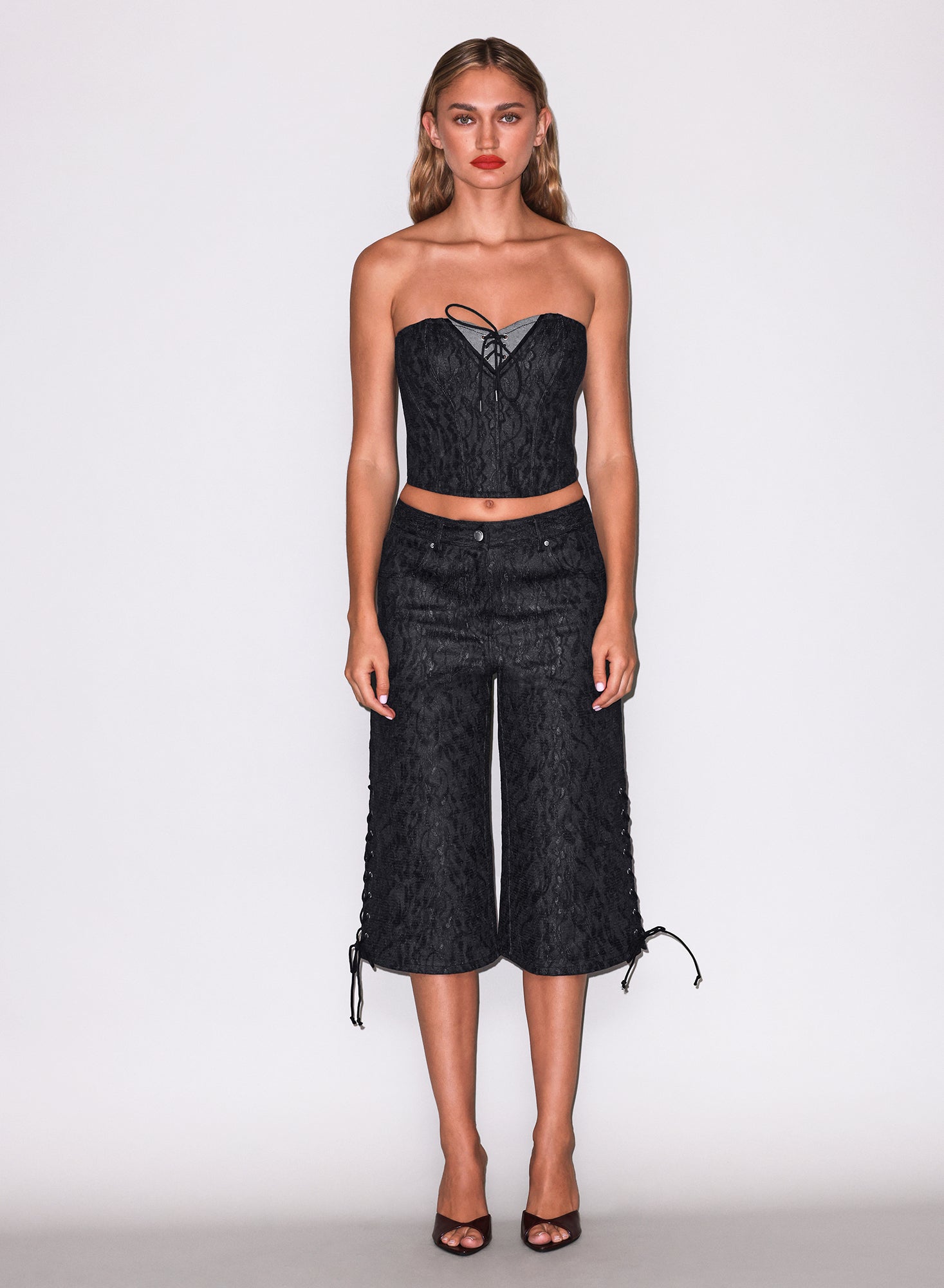 Lace Denim Bustier- Black- FDM