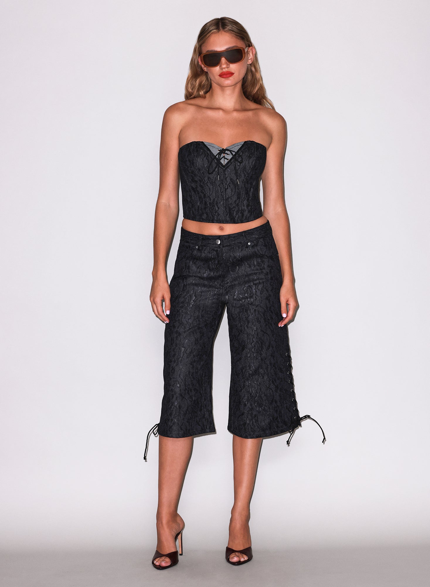 Lace Denim Bustier- Black- FDM