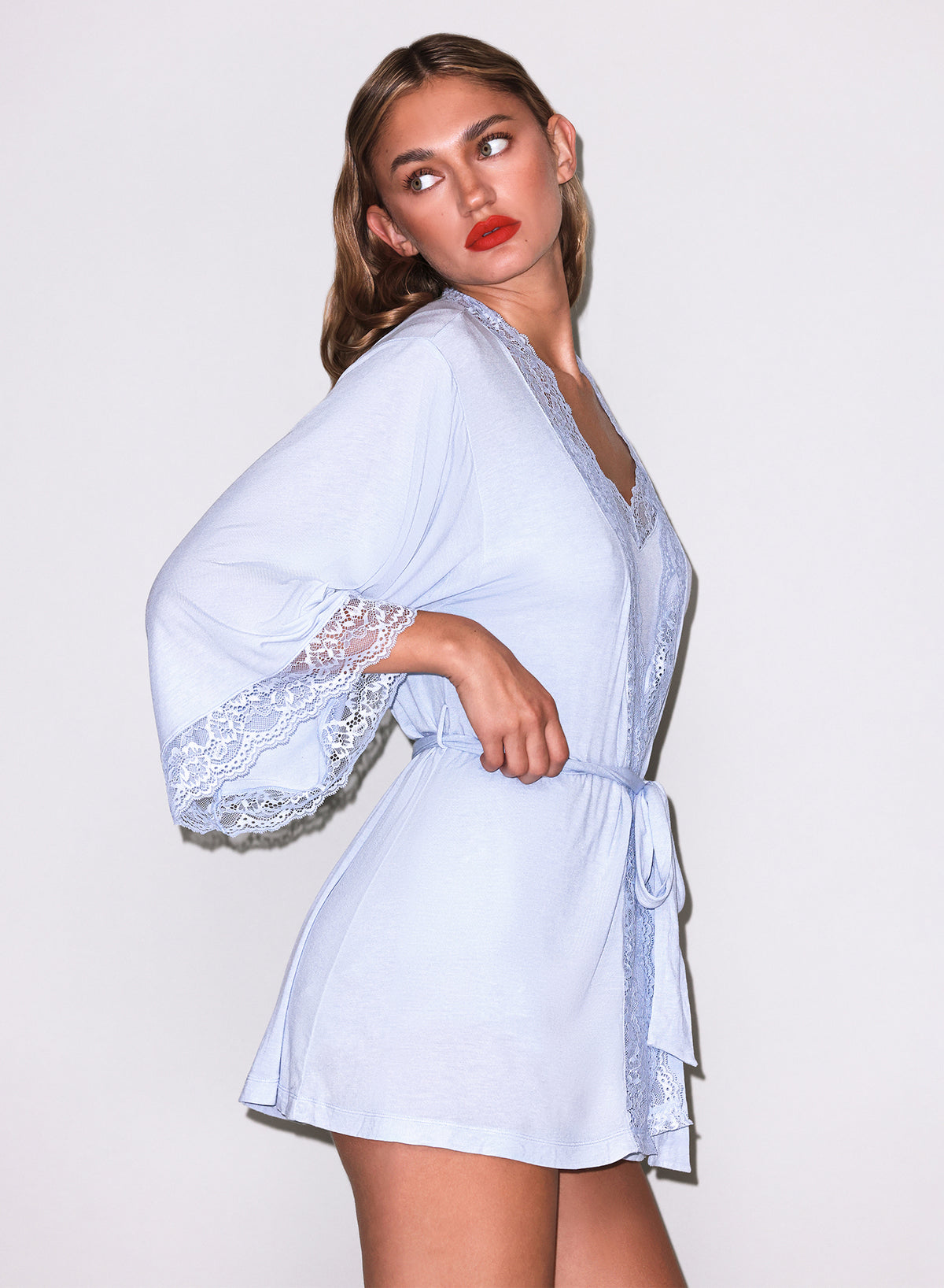Butter Soft Lace Robe-Raindrop Blue-Fleur du Mal