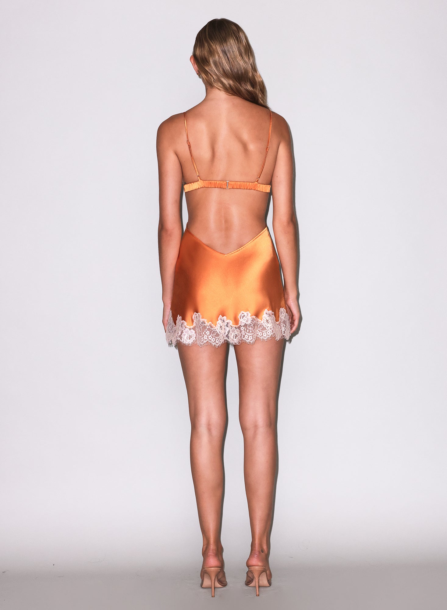 Silk & Lace Cutout Mini Slip- orange- FDM