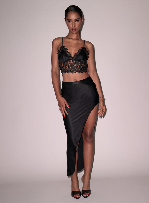 Black - Whitney Embroidery Longline Triangle Bra | Fleur du Mal