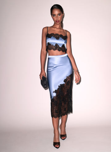 Denim blue - Silk & Lace Bandeau Top | Fleur du Mal