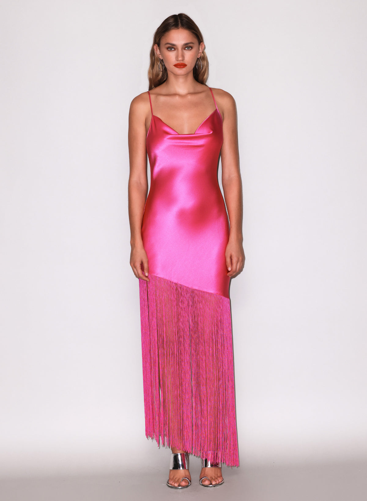 Cowl Neck Fringe Dress-Pink- Fleur du Mal