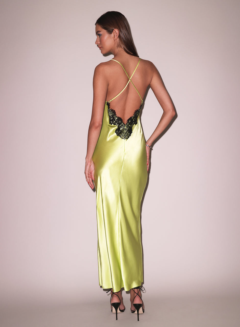 Lime Open Back Maxi Slip Dress | Fleur du Mal Lime Open Back Maxi Slip Dress | Fleur du Mal
