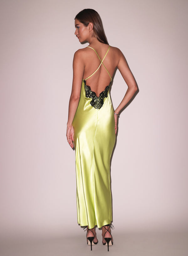 Lime - Open Back Maxi Slip Dress | Fleur du Mal