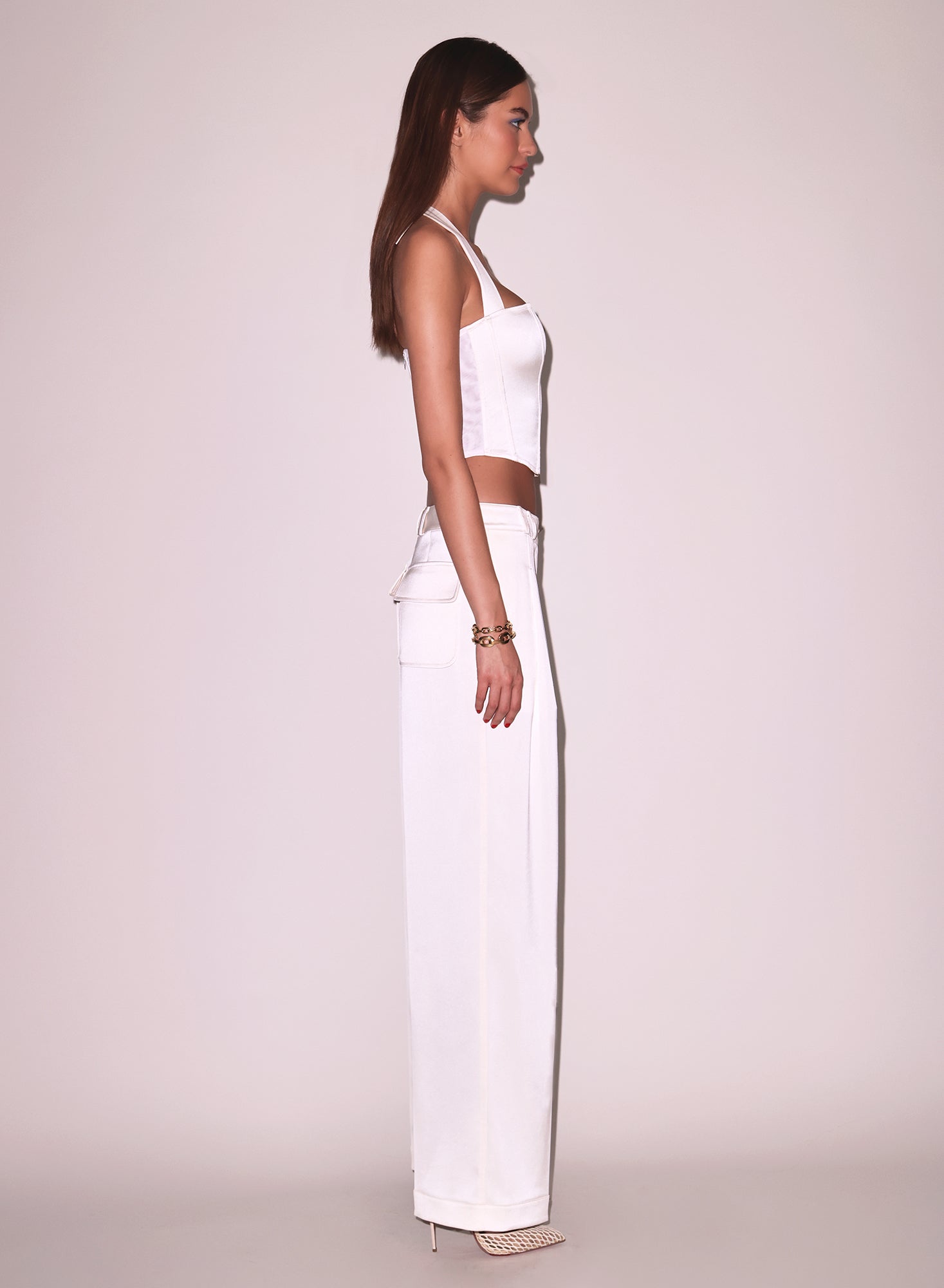 Halter top & satin pants in ivory