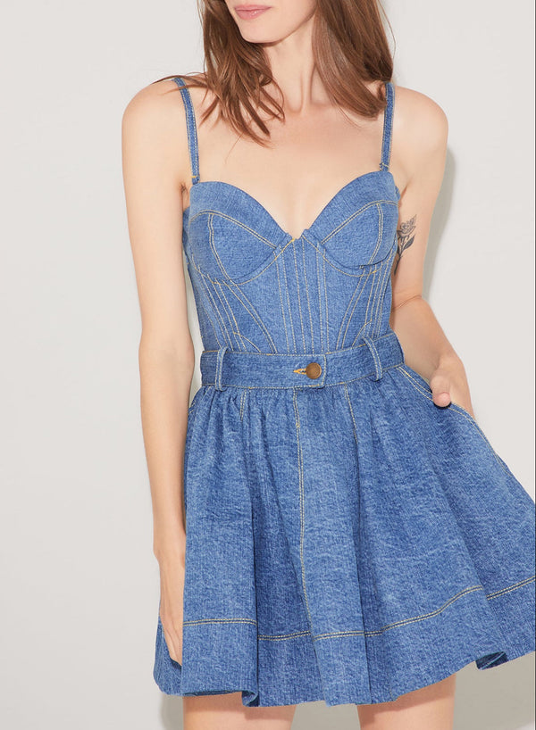 Medium Wash Denim Bustier Top