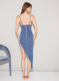 Asymmetric Denim High Leg Dress