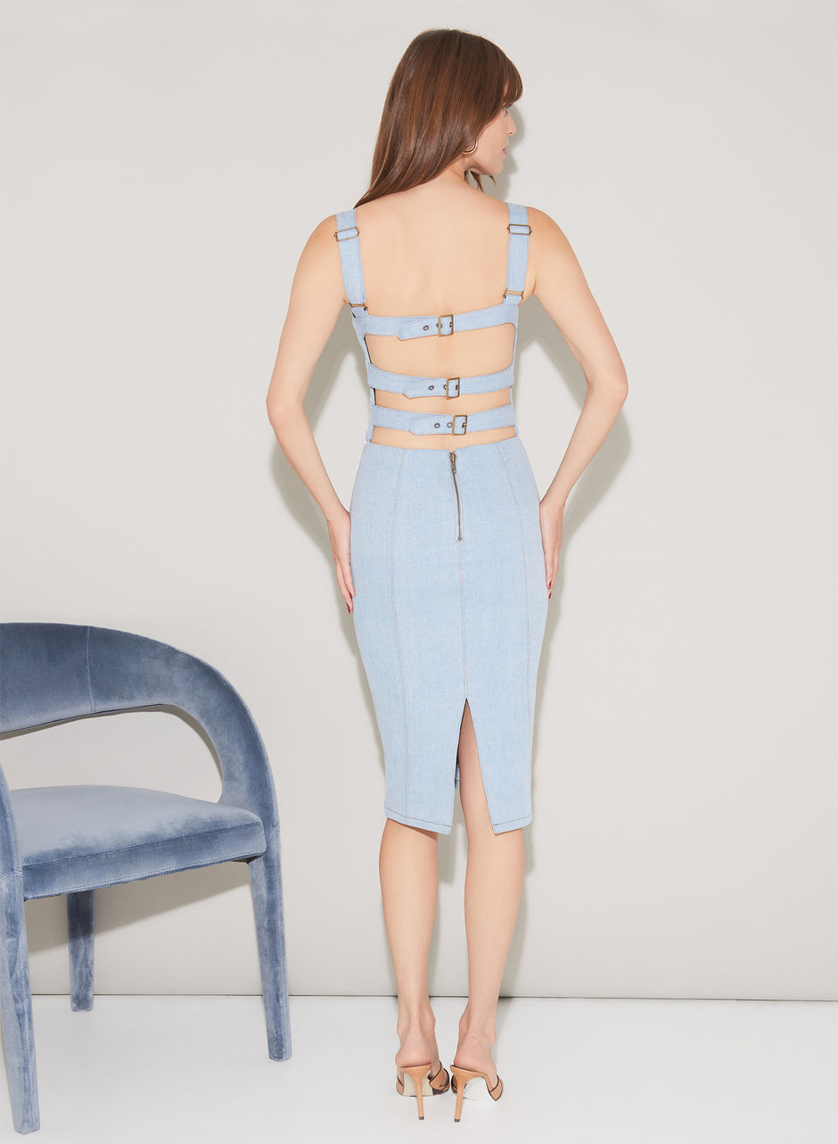 Light wash denim - Denim Lace Up Dress | Fleur du Mal