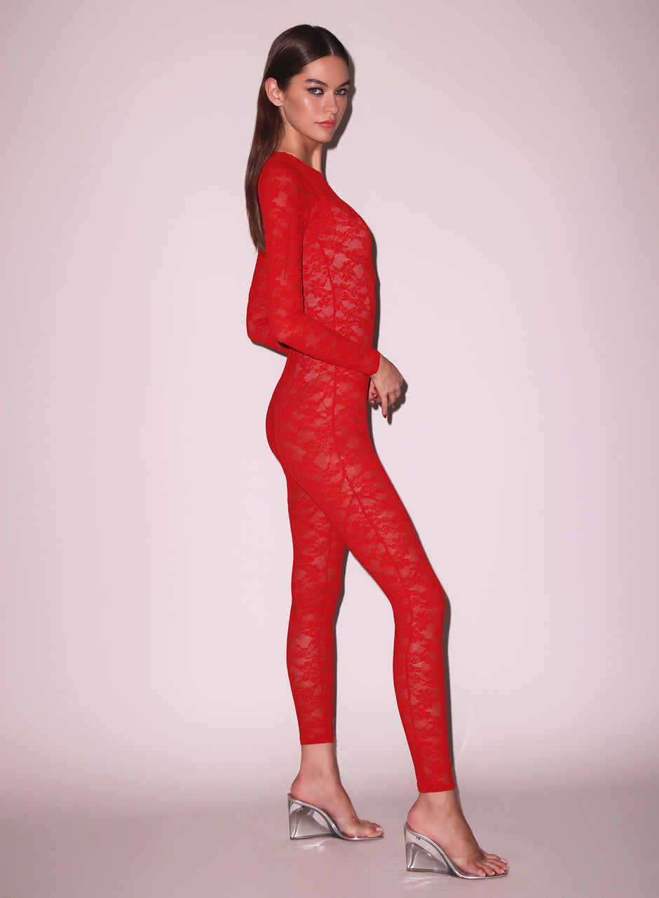 Rouge - Le Stretch Lace Catsuit | Fleur du Mal