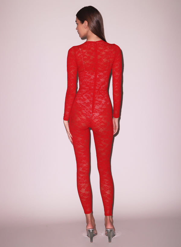 Rouge - Le Stretch Lace Catsuit | Fleur du Mal