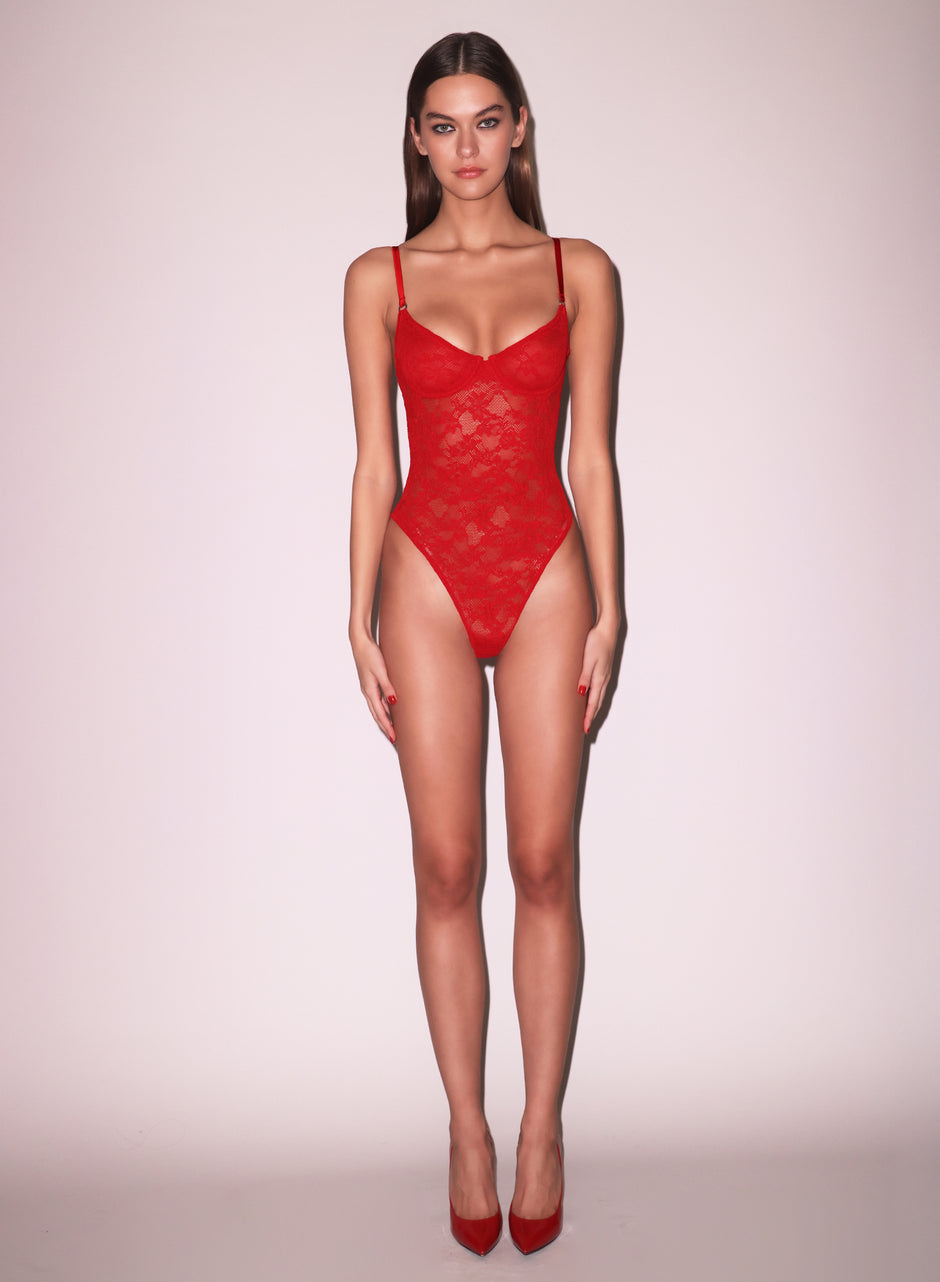 Rouge - Le Stretch Lace Bodysuit | Fleur du Mal