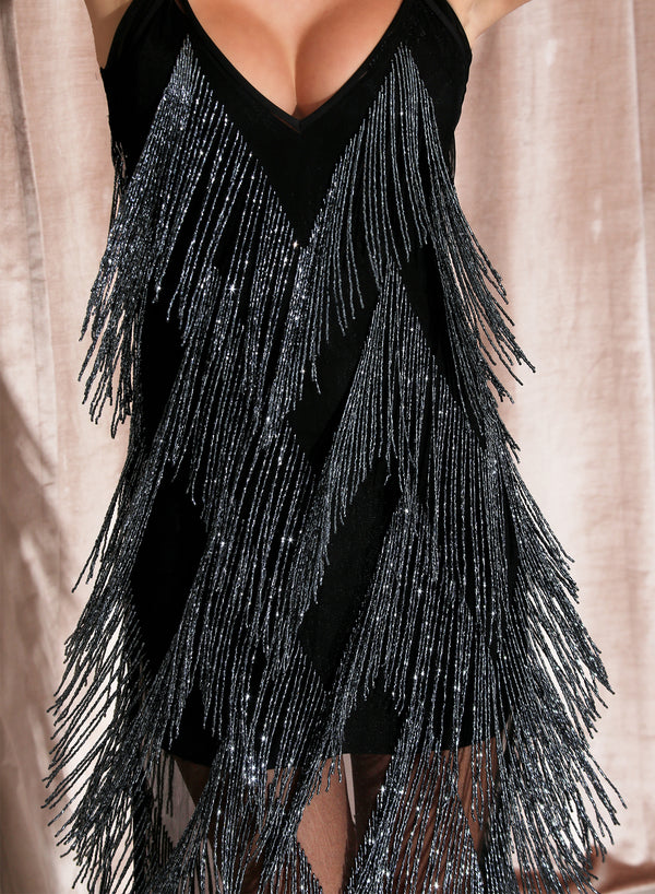 Beaded Fringe Dress with Slip-twilight | Fleur du Mal