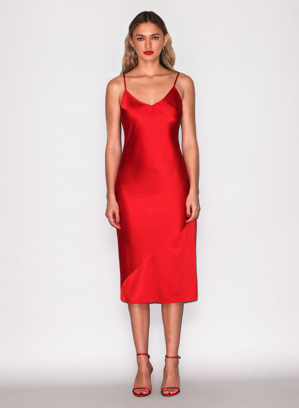 Silk V Slip Dress-Rouge-Fleur du Mal