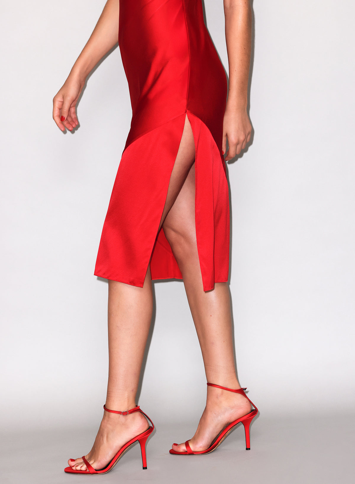 Silk V Slip Dress-Rouge-Fleur du Mal